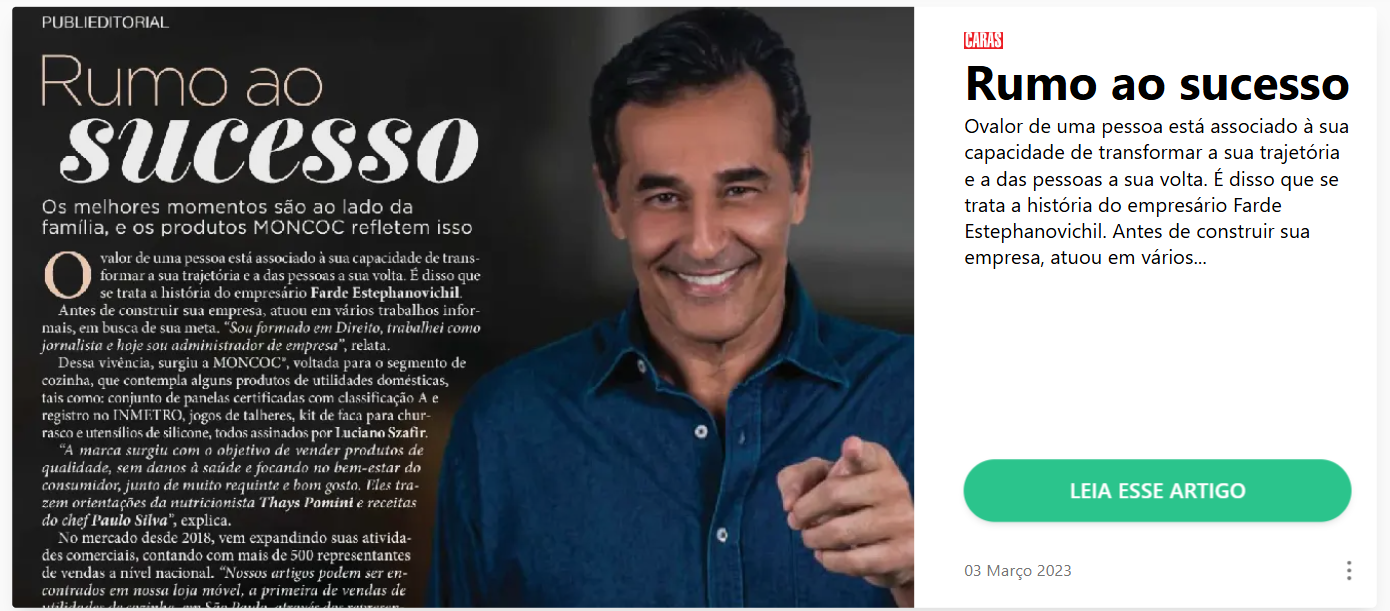 Publicação MONCOC na revista CARAS Brasil