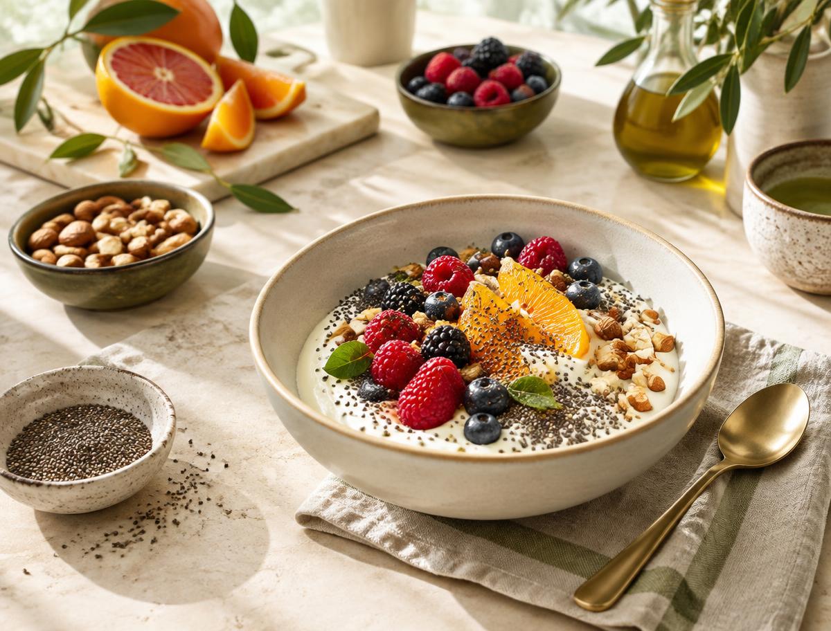 Bowl com frutas, sementes e castanhas